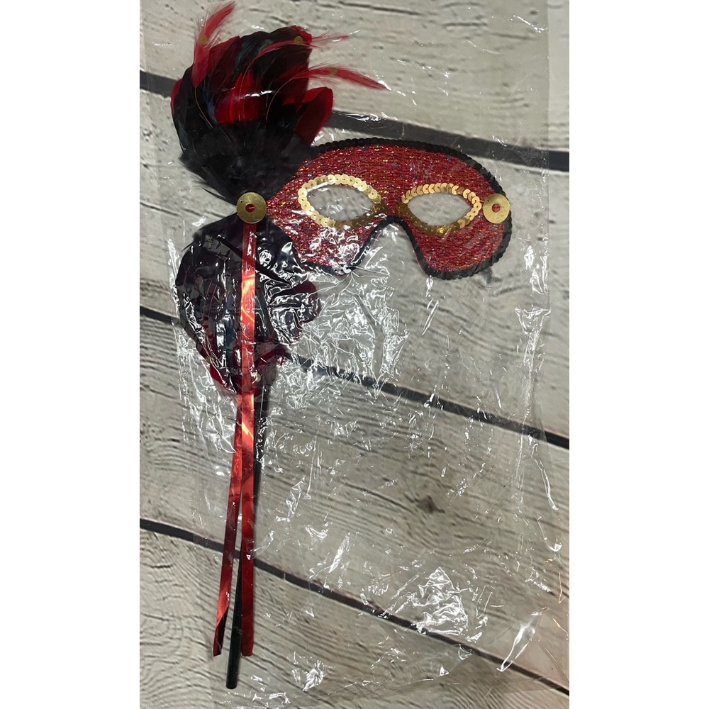 Red Sequin Masquerade Mask - Picture 10 of 15